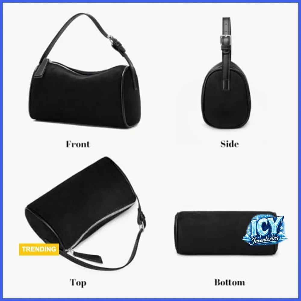 Faux Suede Hobo Bag with Adjustable Strap, Small Barrel Crossbody Purse